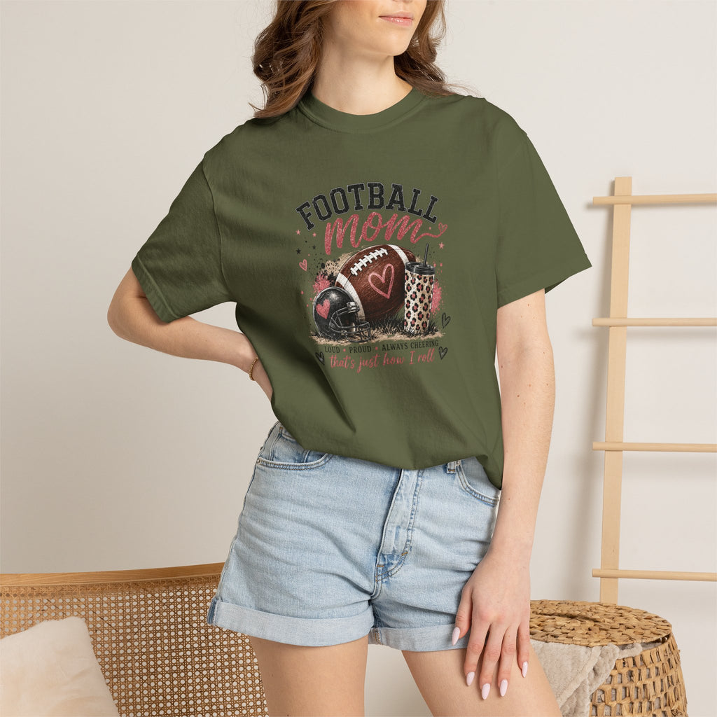Football Mom T-Shirt — Leopard Heart Football Design