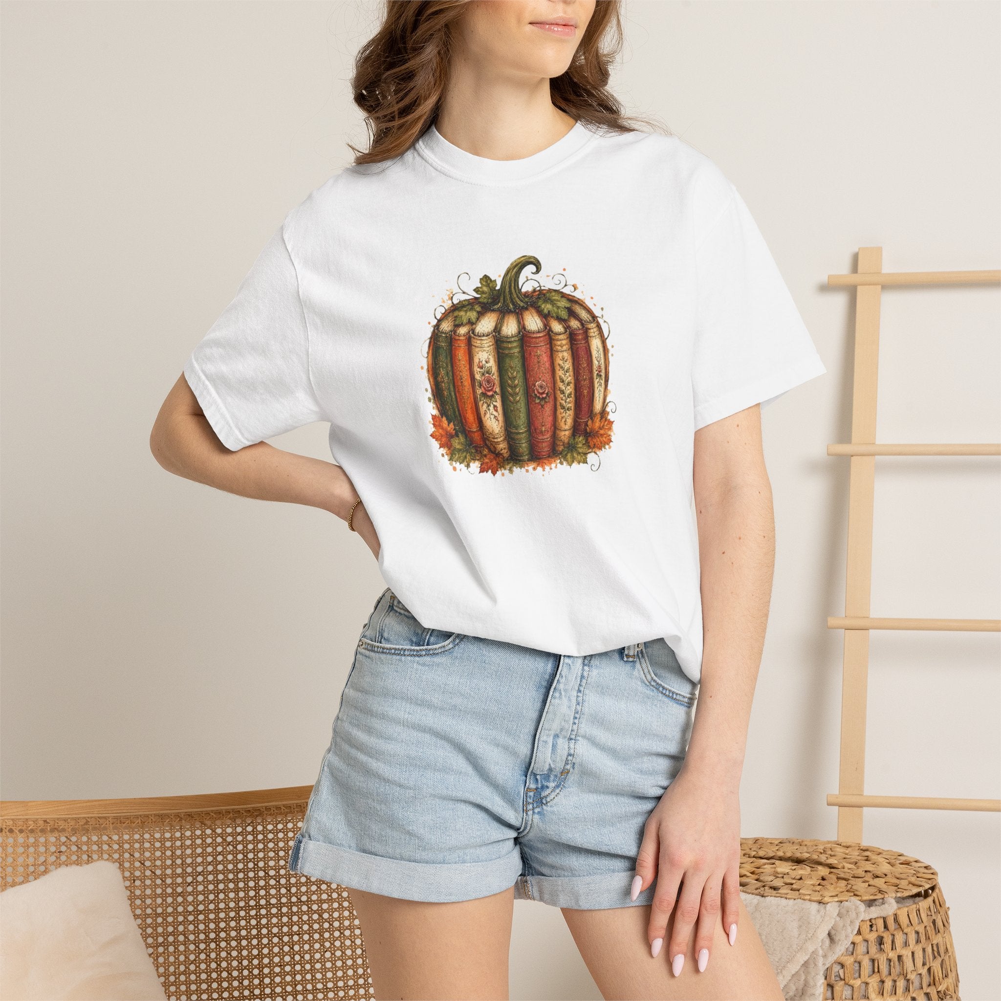 Vintage Fall Pumpkin Book Graphic T-Shirt