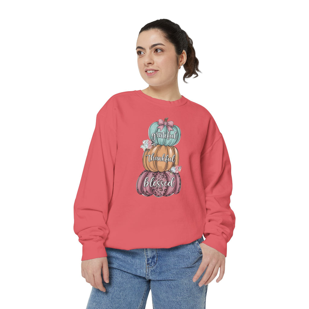 Pumpkin Stack Sweatshirt — Grateful, Thankful, Blessed