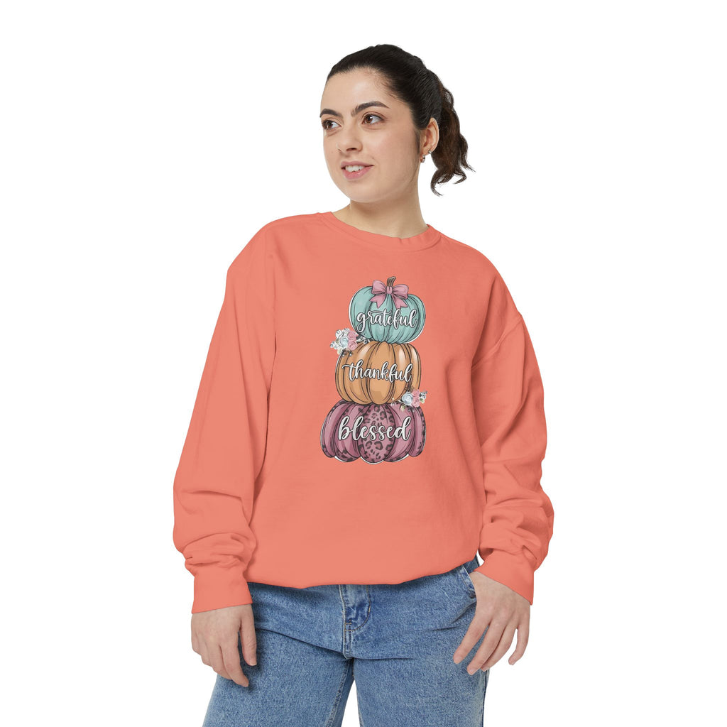 Pumpkin Stack Sweatshirt — Grateful, Thankful, Blessed