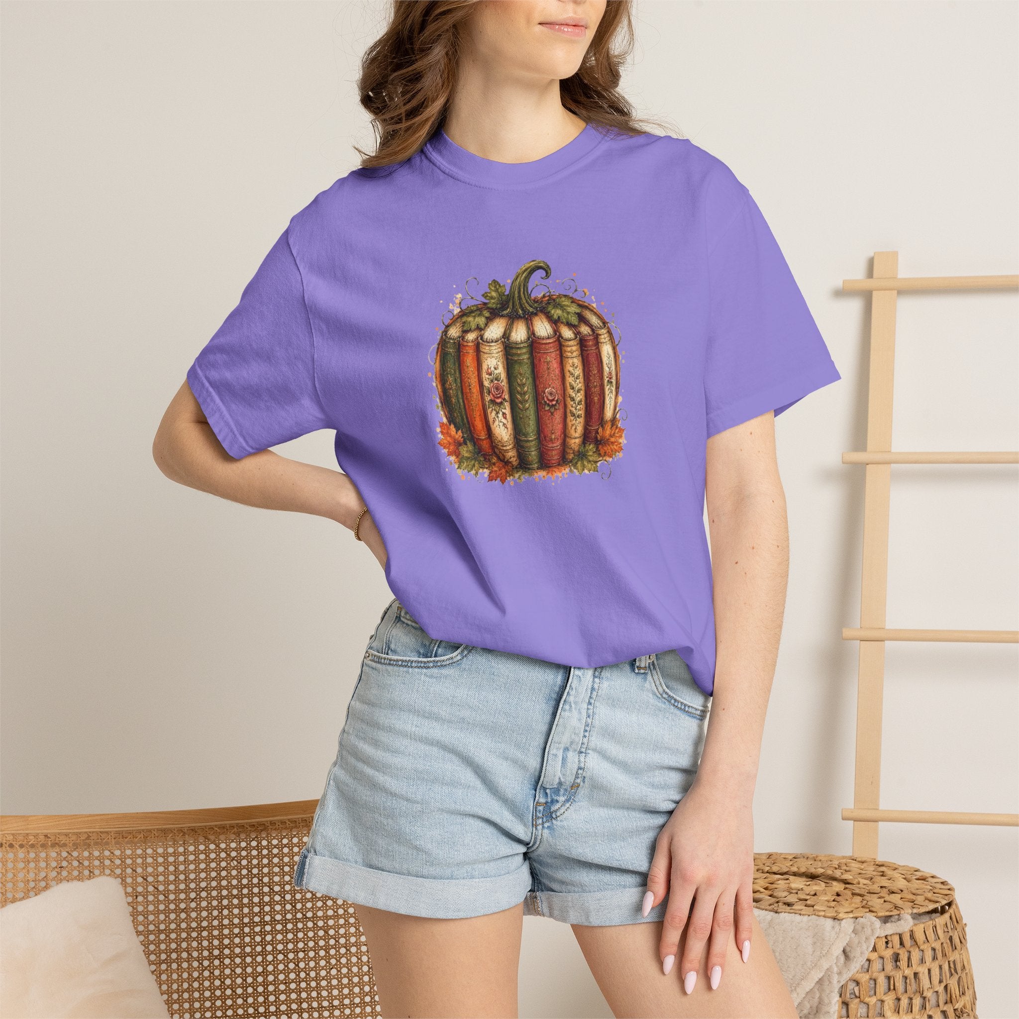 Vintage Fall Pumpkin Book Graphic T-Shirt