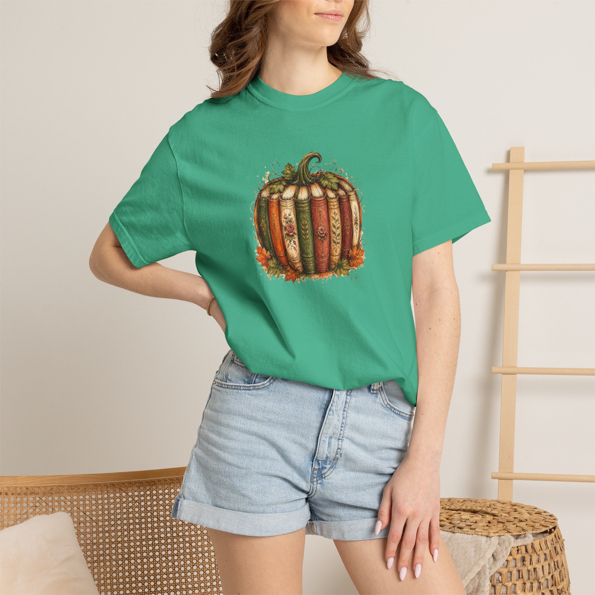 Vintage Fall Pumpkin Book Graphic T-Shirt