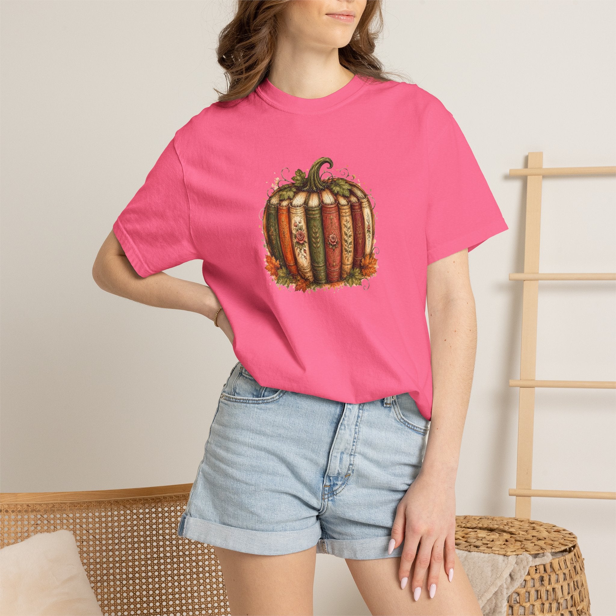 Vintage Fall Pumpkin Book Graphic T-Shirt