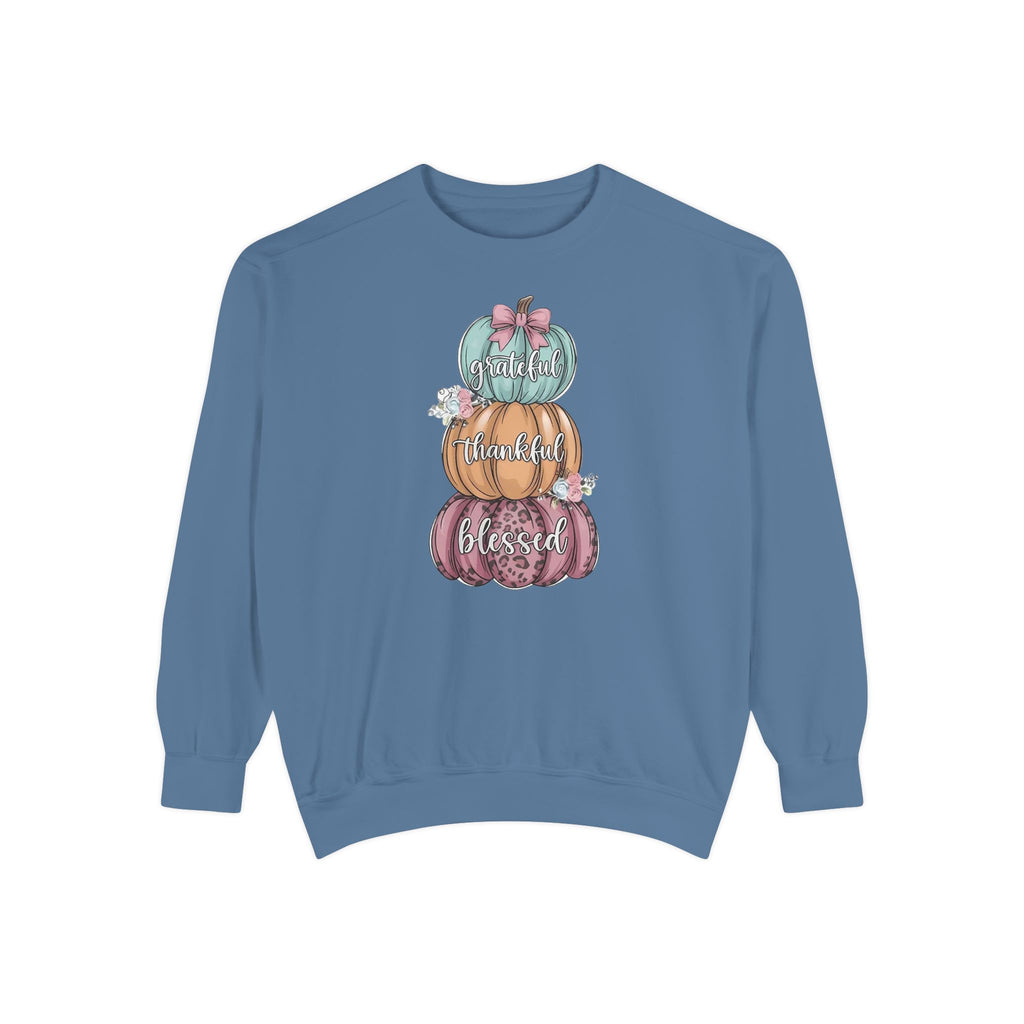 Pumpkin Stack Sweatshirt — Grateful, Thankful, Blessed