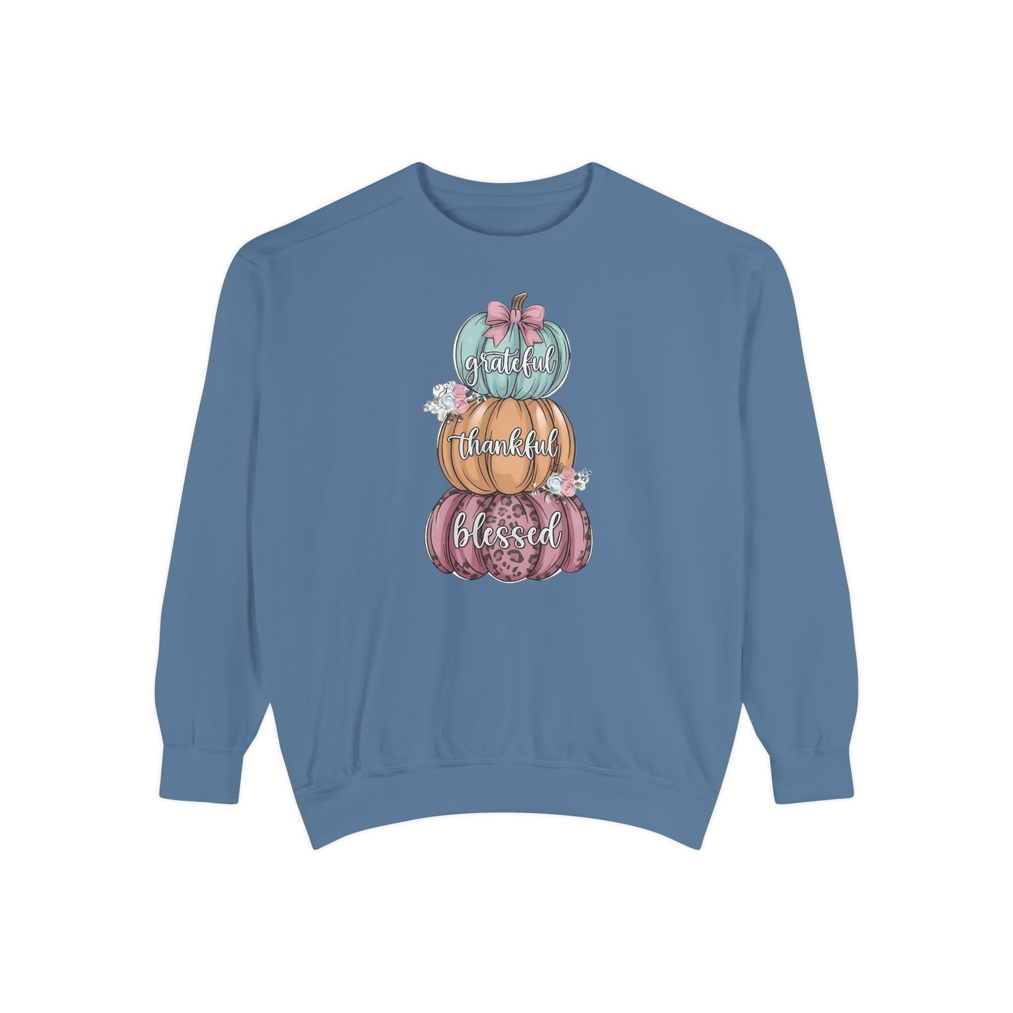 Pumpkin Stack Sweatshirt — Grateful, Thankful, Blessed