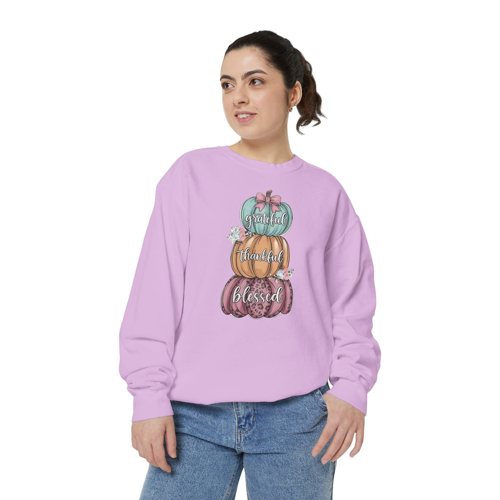 Pumpkin Stack Sweatshirt — Grateful, Thankful, Blessed