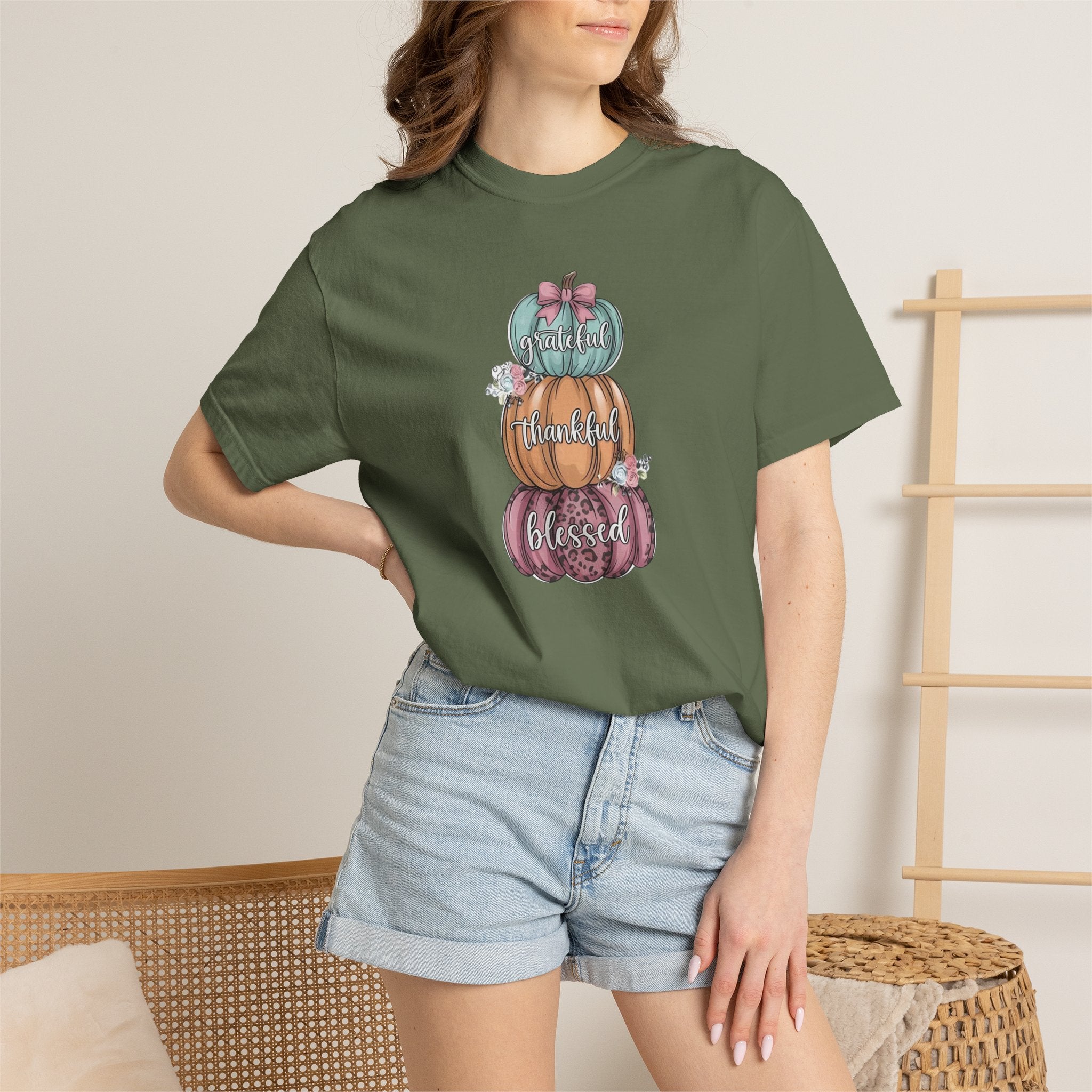 Pumpkin Stack "Grateful Thankful Blessed" T-Shirt