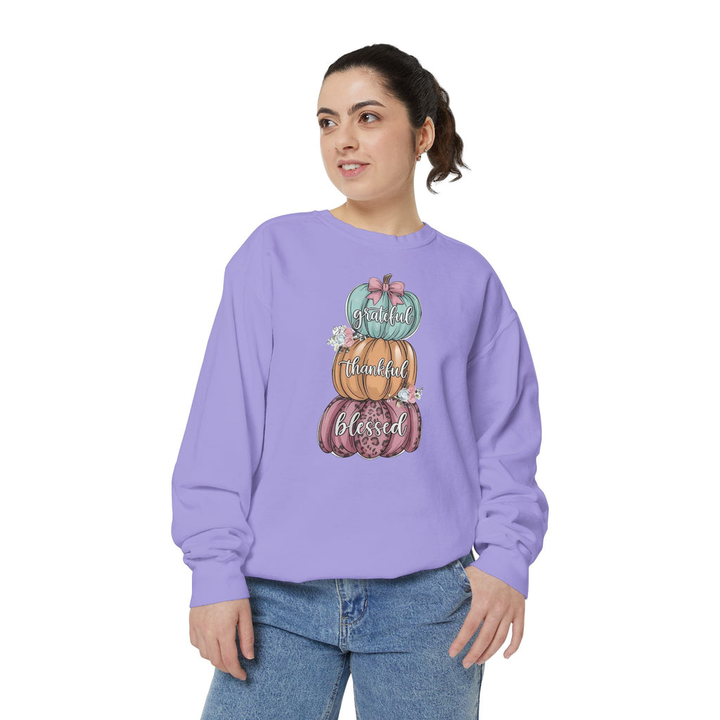 Pumpkin Stack Sweatshirt — Grateful, Thankful, Blessed