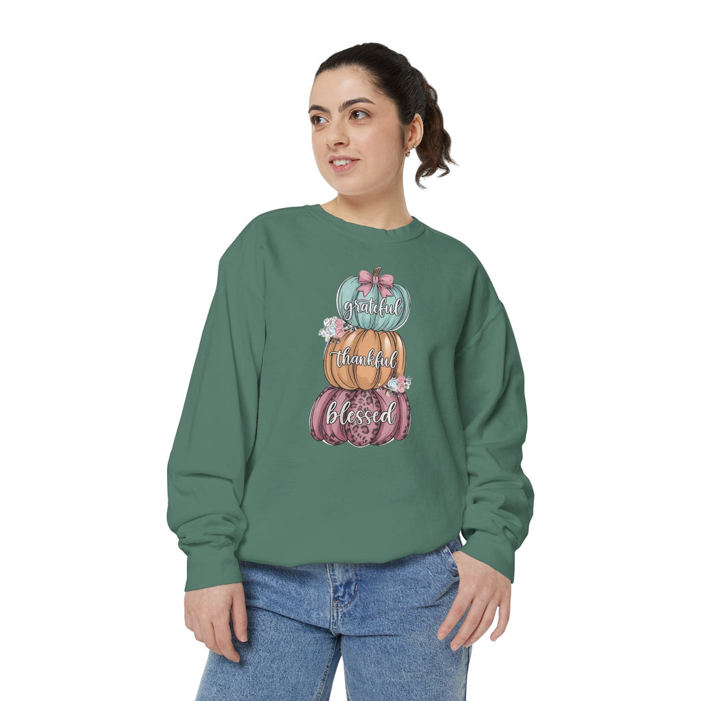 Pumpkin Stack Sweatshirt — Grateful, Thankful, Blessed