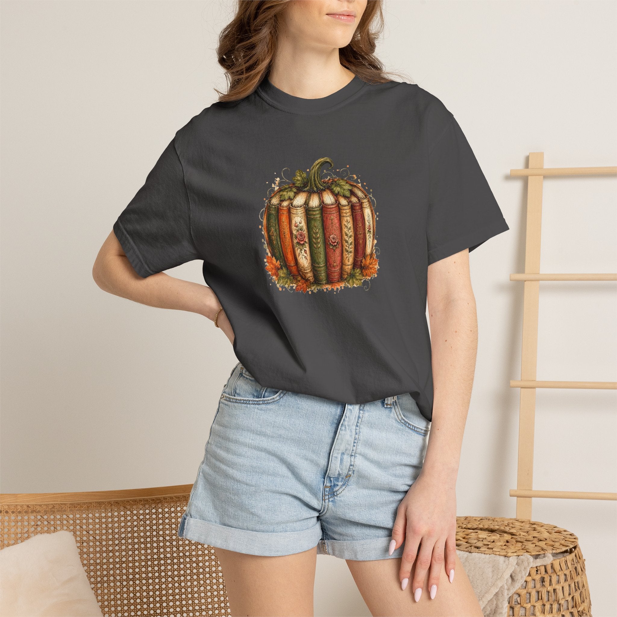 Vintage Fall Pumpkin Book Graphic T-Shirt