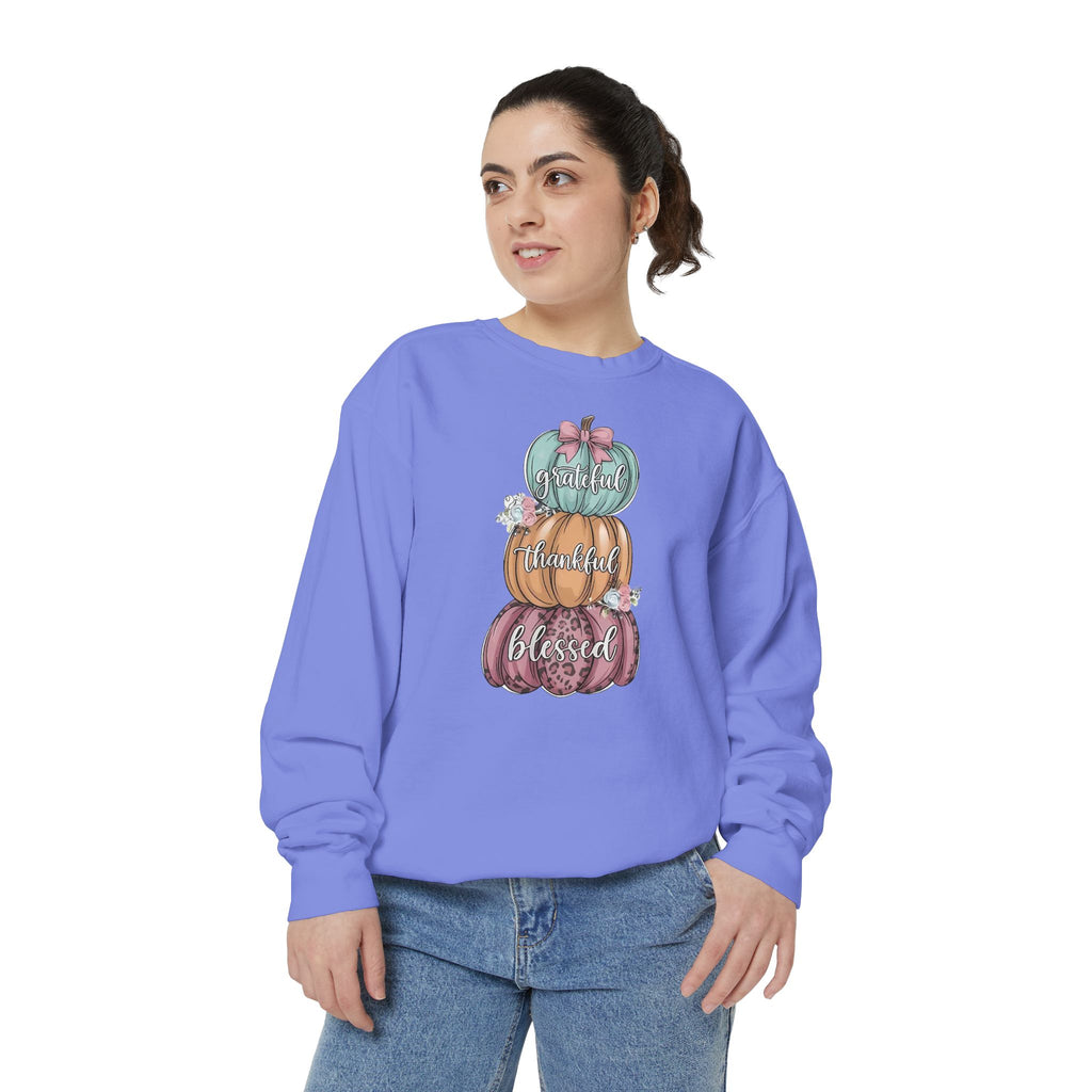 Pumpkin Stack Sweatshirt — Grateful, Thankful, Blessed