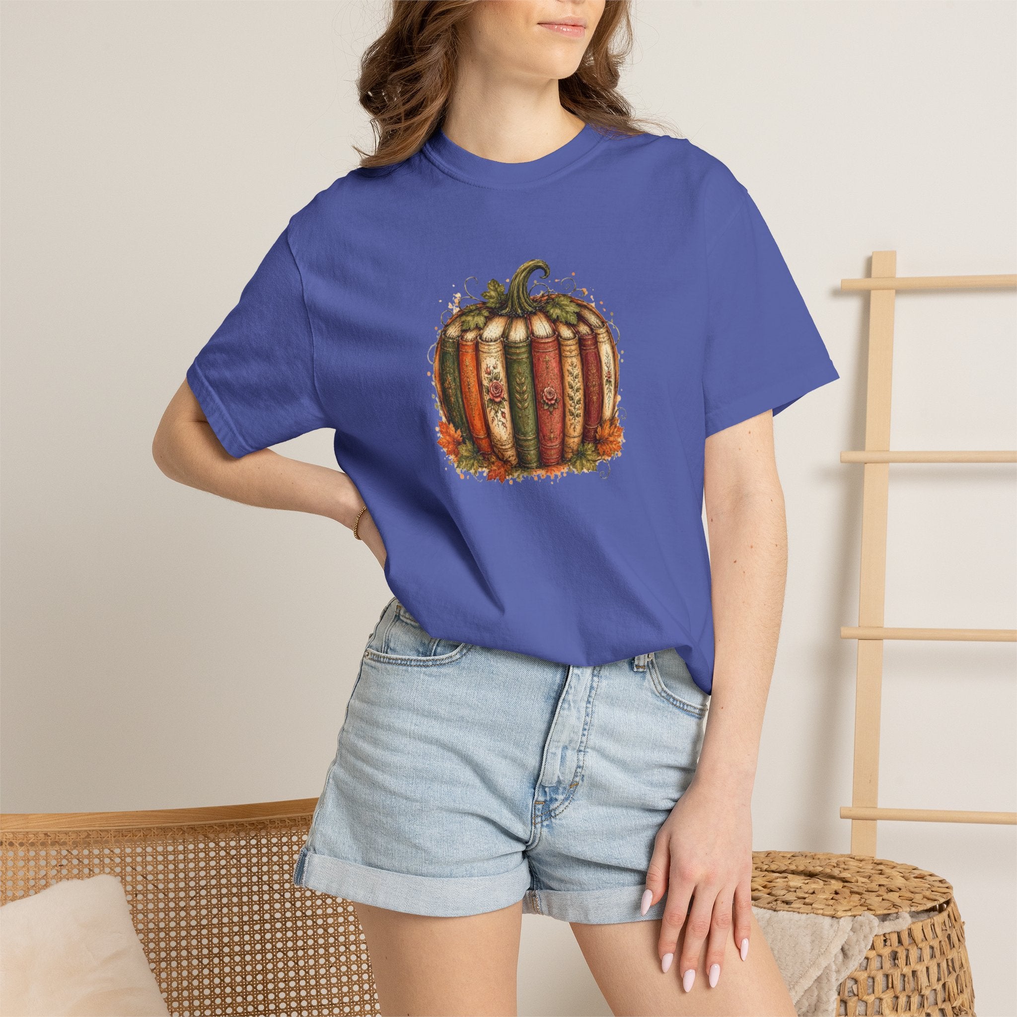 Vintage Fall Pumpkin Book Graphic T-Shirt