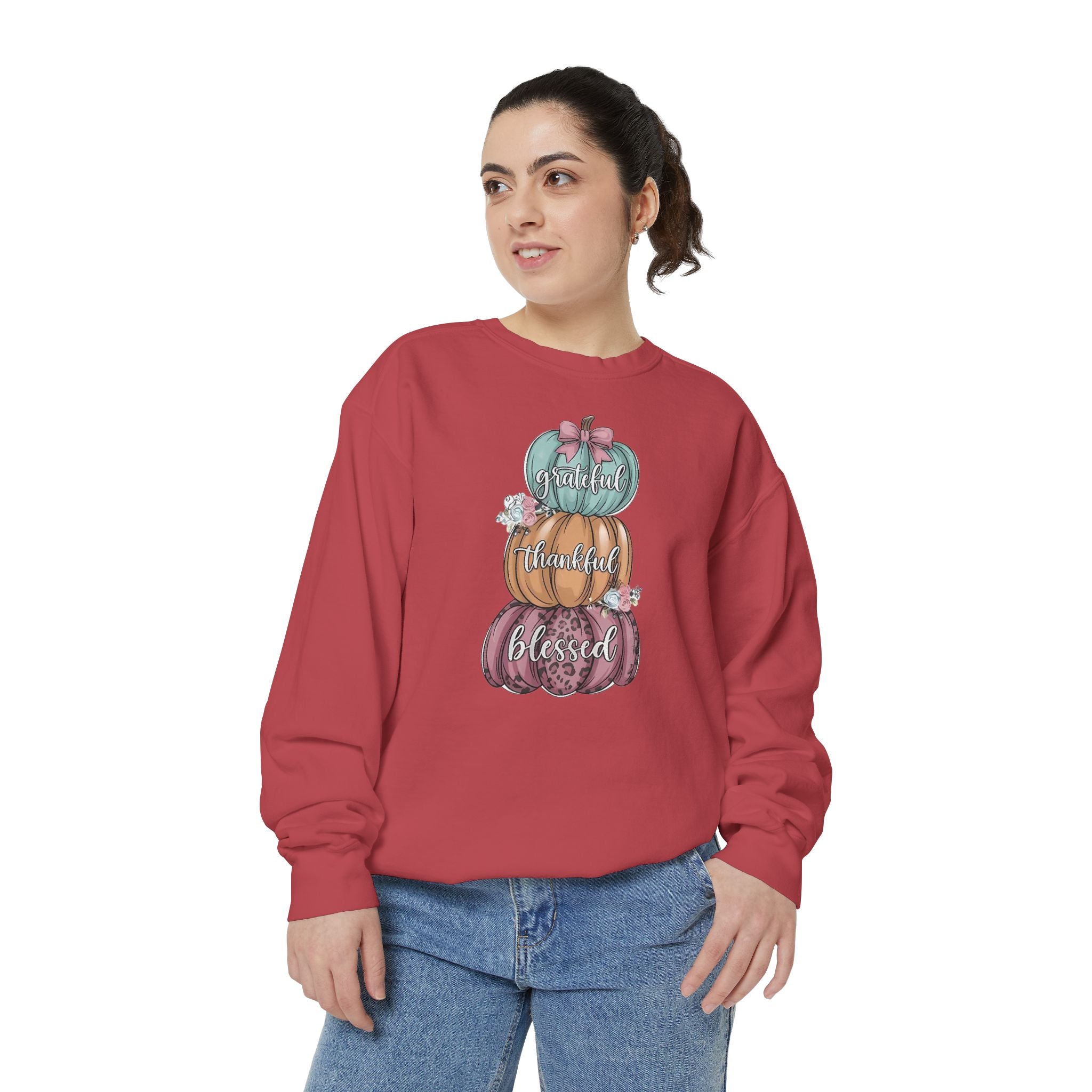Pumpkin Stack Sweatshirt — Grateful, Thankful, Blessed